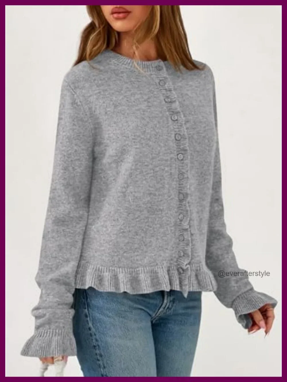 Chunky Knit Cropped Cardigan Button Down Long Sleeve Crew Neck Sweater